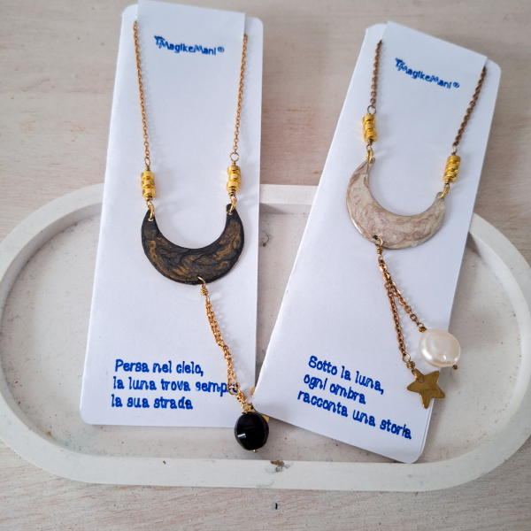 collana ottone lunga con ciondolo luna