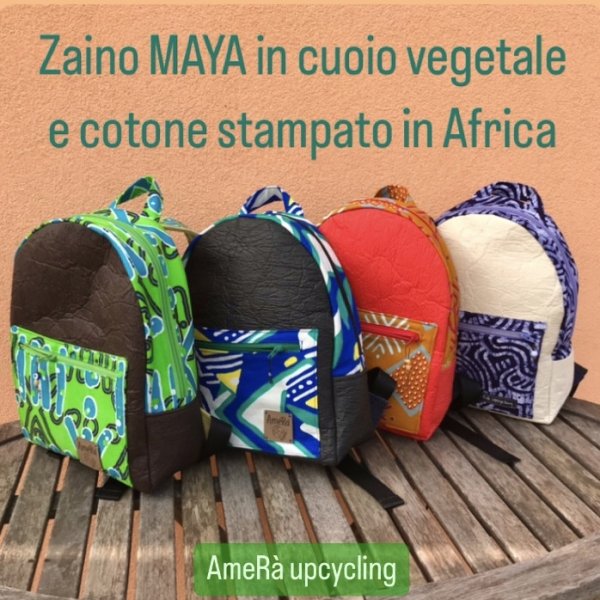 Zaino MAYA in cuoio vegetale Piñatex® e stoffa africana, diverse varianti possibili